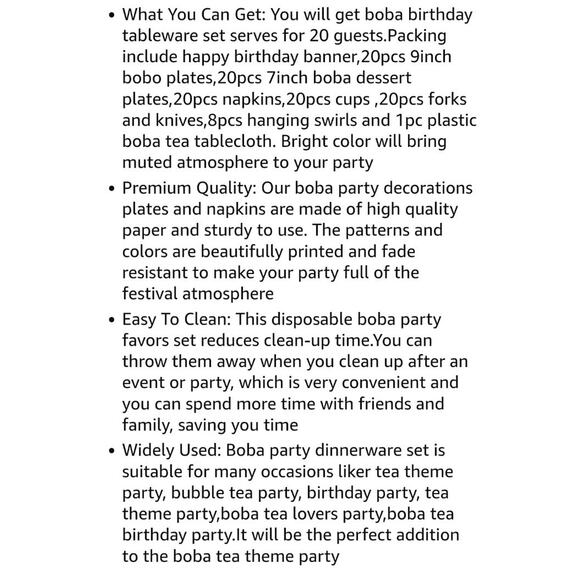 Boba Tea Party Decorations,Bubble Tea Birthday Tableware Set Include Plates Cups - Picture 8 of 8